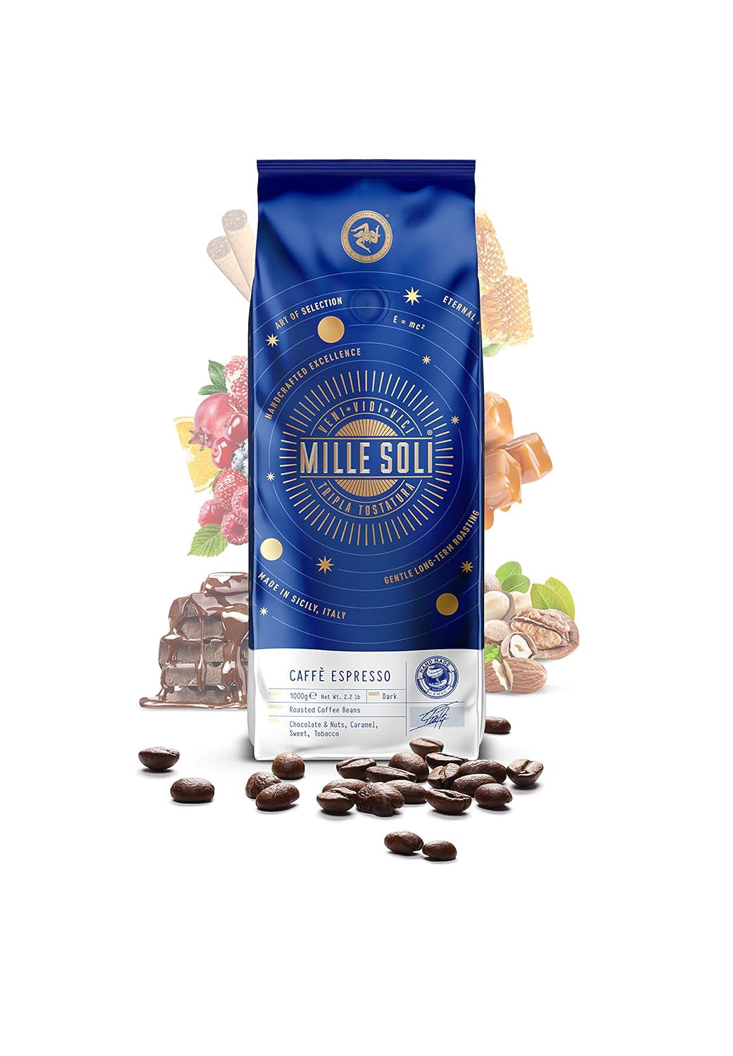 Caffè Espresso - Espressobohnen 1kg - Traditionelle Dreifachröstung In Handarbeit - Premium Kaffeebohnen mit perfekter Crema und besons säurearm für Fullyautomat und Siebträger