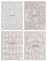 JMEOWIO 3D Nagelsticker Frühling Blume Nail Art Sticker Selbstklebend Nagelaufkleber 5D Stereoskopisch Buntes Sommer Blumen Dekoration Nageldesign Zubehör 4 Blatt