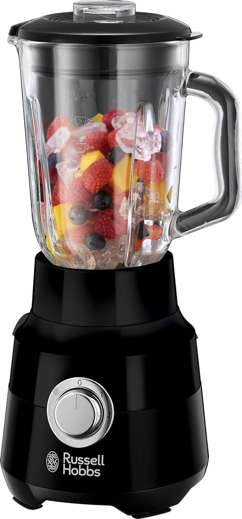Russell Hobbs Standmixer [1.5L Glasbehälter] Matt Schwarz (Starker 0.9PS Motor, Impuls-/Ice-Crush-Funktion, Edelstahlmesser, Bpa-Frei Mixer, Elektrischer Zerkleinerer, Smoothie-Maker) 24722-56 Kitchen Naty Shop Standmixer, Single