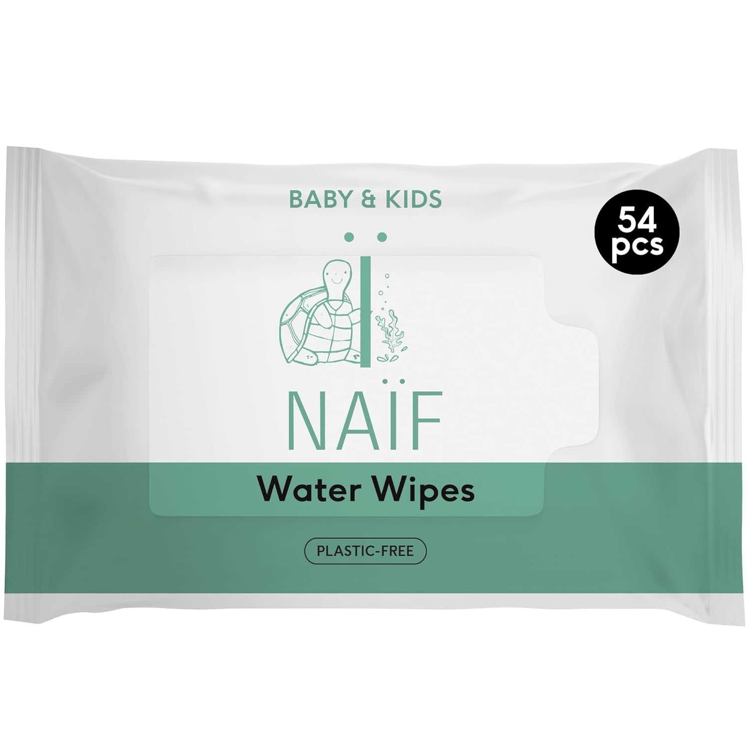 Plastikfreie Baby-Feuchttücher von Naïf, 432 Stück (8er-Pack x 54 Tücher) – Pflege für Babys Po, Körper und Gesicht – 99 % Wasser – 0 % Duftstoffe und Alkohol – Box mit nachhaltigen Feuchttüchern, empfindlicher Eukalyptus