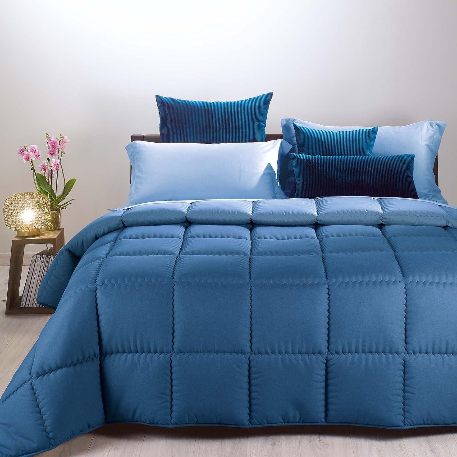 Caleffi Bettbezug für Doppelbett Modern Double Blue – Doppelbett (260 x 265 cm) Bettdecken und Steppdecken Naty Shop Blau