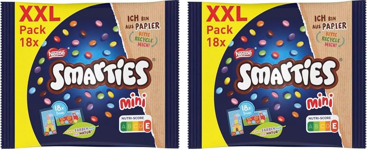 Nestlé SMARTIES Mini XXL Beutel, schokoladenfarbene Linsen, ideal zum Teilen und Genießen mit Familie und Freunden, natürliche Farben, recycelbare Verpackung, 2er-Pack (1 x 259 g)