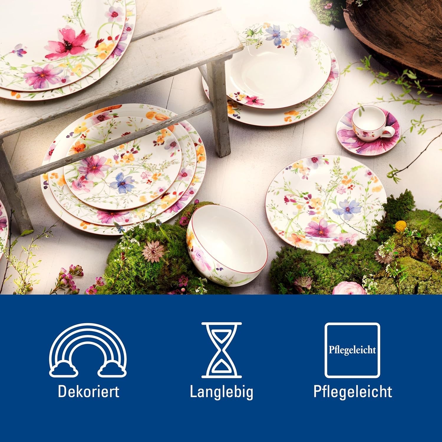 Villeroy & Boch Mariefleur Starter-Set, verschiedene Farben, spülmaschinenfest, mikrowellengeeignet, Geschirrset für 2, florales Geschirrset, Essgeschirr, Kombinationsset, Premium-Porzellan