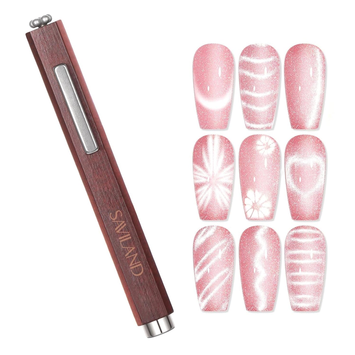 SAVILAND 4X Hochfester Cat Eye Magnet Für Nagel: 3-In-1 Nagel Magnet Rund Lange Streifenperle N35 Neodym Ultra Strong Magnet Für Nagellack Präzise 3S Formung Cat Eye Gel Nagellack Magnet Magnetstift