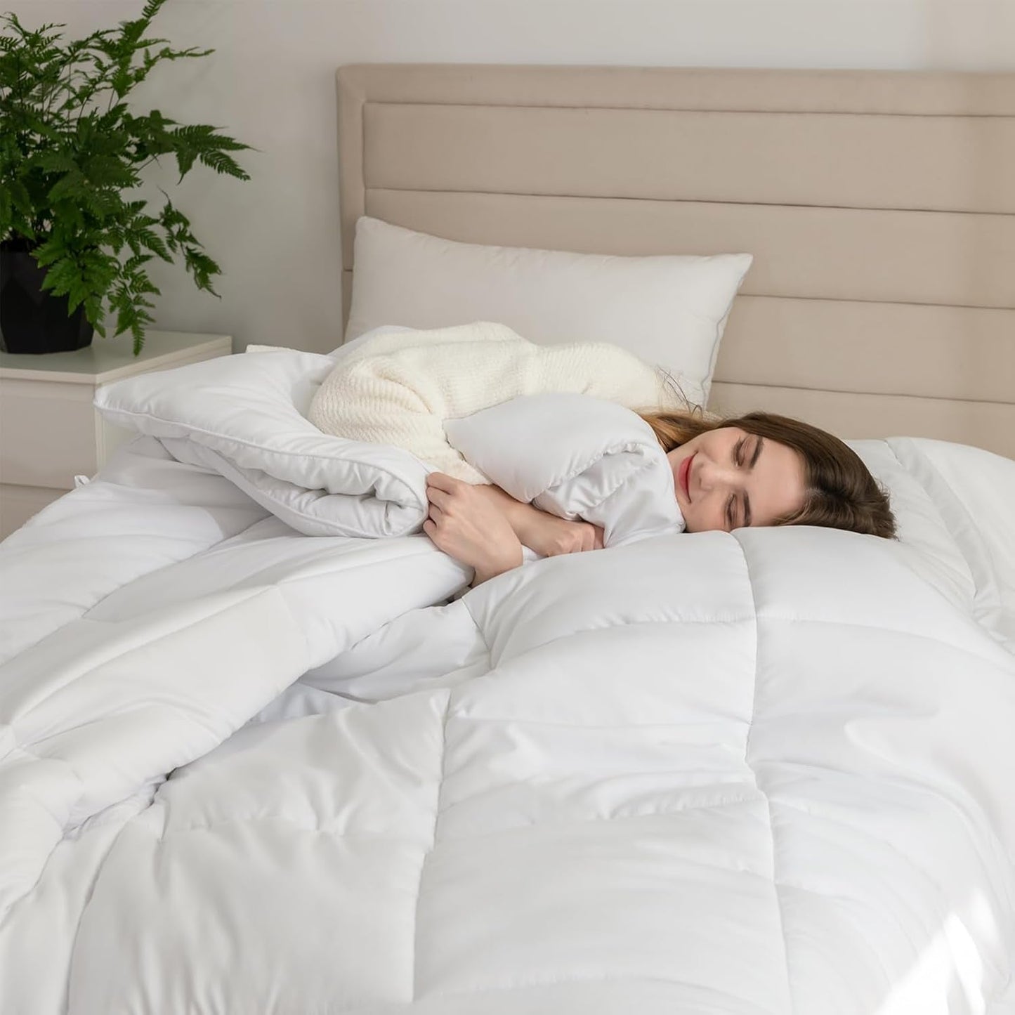 Good Nite Einzelbett-Bettwäsche-Set, 15 Tog, Winterwärme, Einzelbett, weiches Polyester, Hohlfaser, weiße Bettwäsche mit Eckstreifen, maschinenwaschbar (weiß, 15 Tog, 130 x 150 cm) Naty Shop Quilts & Quilts