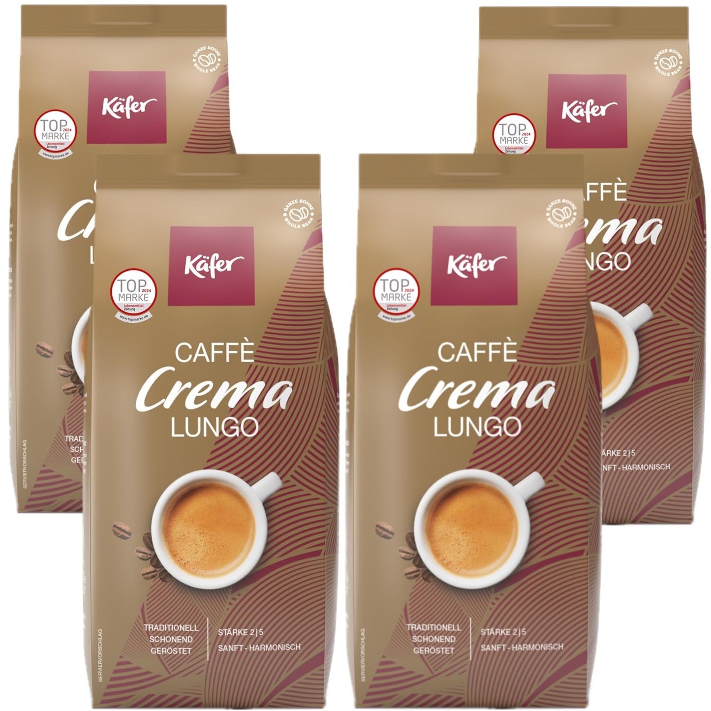 Käfer Caffè Crema, 1000g, ganze Bohnen, 4er Pack