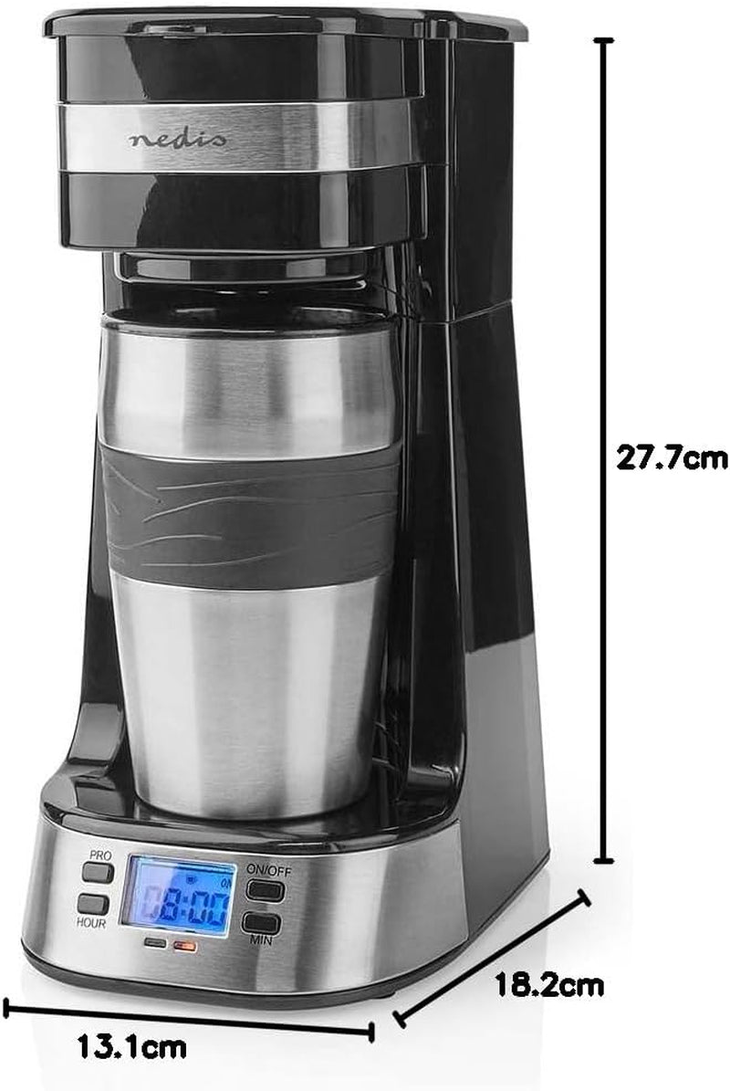 NEDIS Espressor – Filterkaffee – 0,4 l – 1 Tasse – Timer – Schwarz/Silber