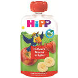 HiPP Bio Quetsch-Früchtebeutel mit Erdbeeren und Bananen in Apfelfarbe – Theo Tukan (8 x 100g), ab 1 Jahr, 100 % Fruchtpüree, ohne Zuckerzusatz, vegan, beste Bio-Qualität