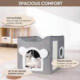 Katzenbetten für Indoor Katzen, Faltbares Katzenhaus, Katzenhöhle 2 Schicht Würfel Großer Raum Katzenbett mit Kratzbrett und Spielball, 15,8 x 15,8 x 15 Zoll
