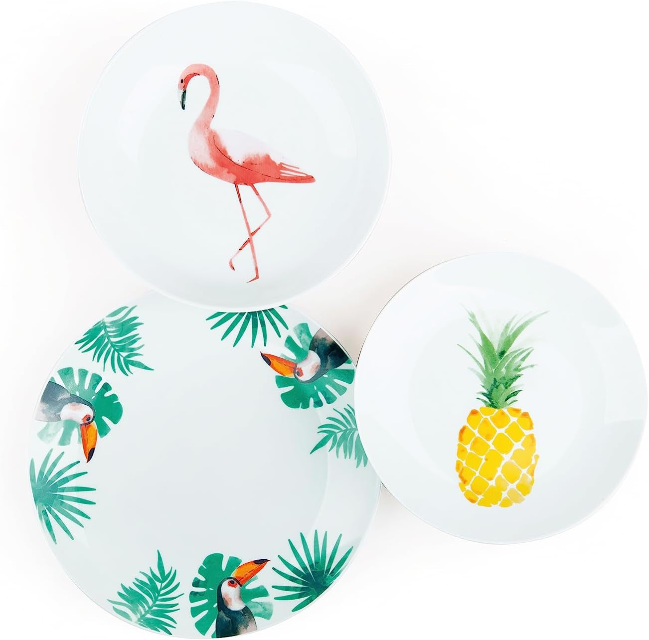 Excelsa Tropical Geschirrset, 18-teilig, Porzellan, weiß mit Dekoration