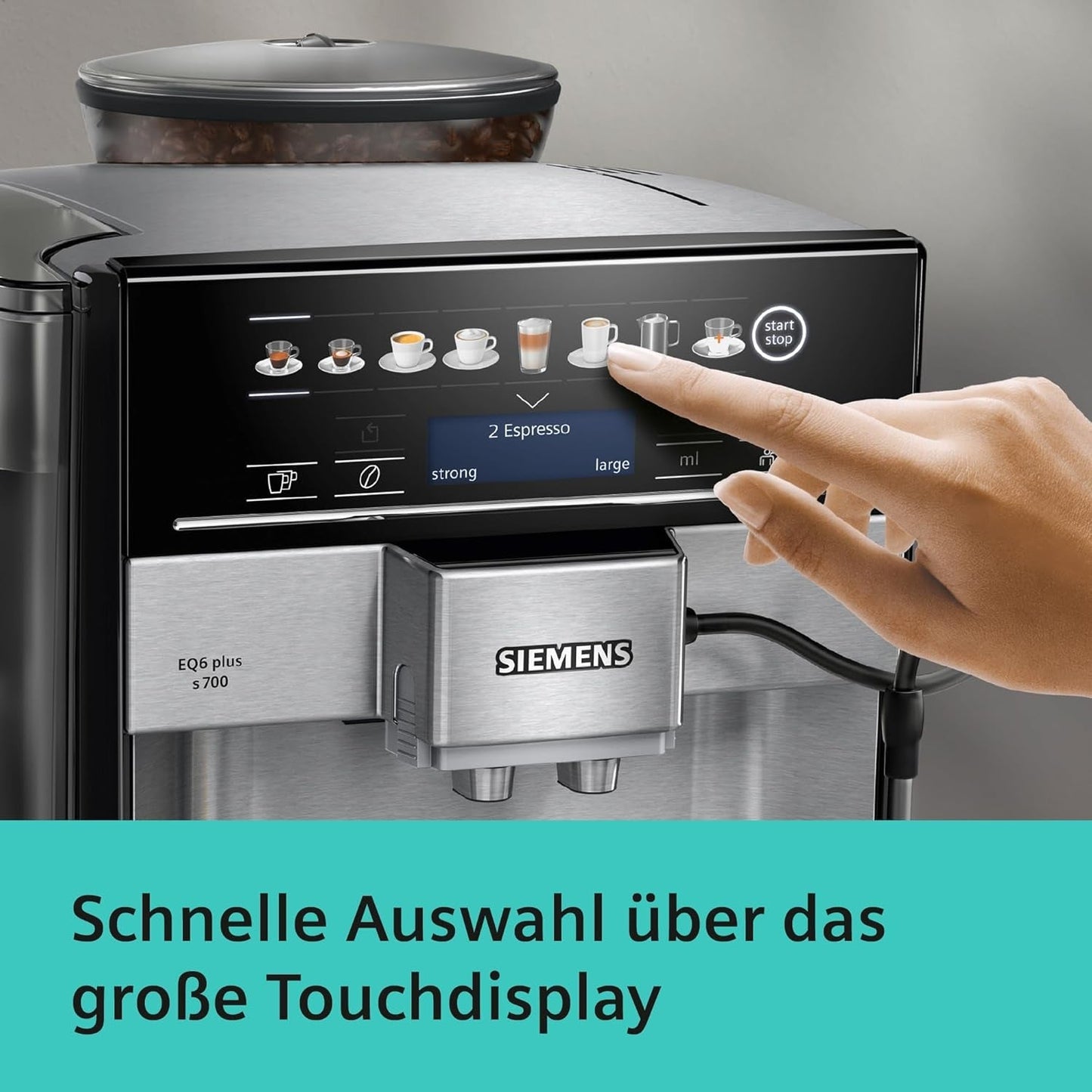 Automatische Espressomaschine Siemens EQ.6 plus s700 TE657503DE, für viele Kaffeespezialitäten, Milchaufschäumer, Keramikmahlwerk, Doppelkaffeefunktion, Antikalk, automatische Dampfreinigung, 1500 W, Edelstahl