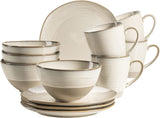 MÄSER 931818 Nottingham Vintage Series Tafelservice für 4 Personen, 12-teiliges Frühstücksservice mit unregelmäßigen runden Formen im Retro-Look, Fliese, Beige