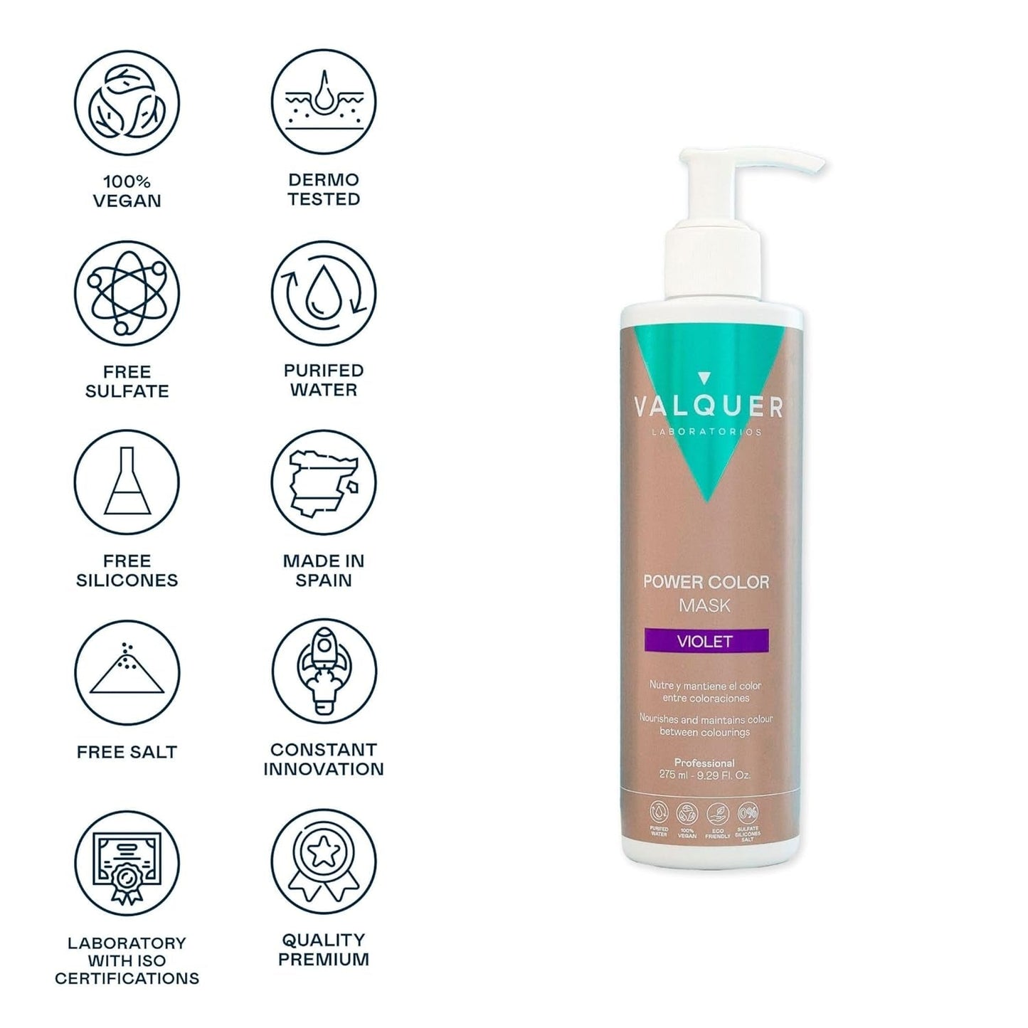 Valquer Power Color Mask vegane und silikonfreie Formulierung Verleiht Haarfarbe 290 ml Lila Haarmaske Naty Shop