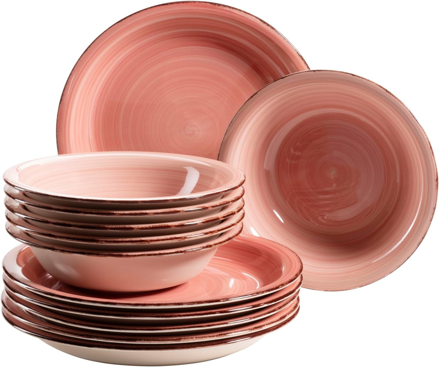 MÄSER 931495 Bel Tempo II Tafelservice für 6 Personen im modernen Vintage-Look, 12-teiliges Tafelservice, handbemalt, rosa, Steingut