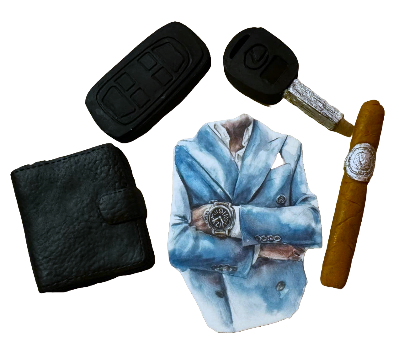 Set mit 5 essbaren Dekorationen aus Zuckerpaste, Man Sugar Paste Decorations Naty Shop