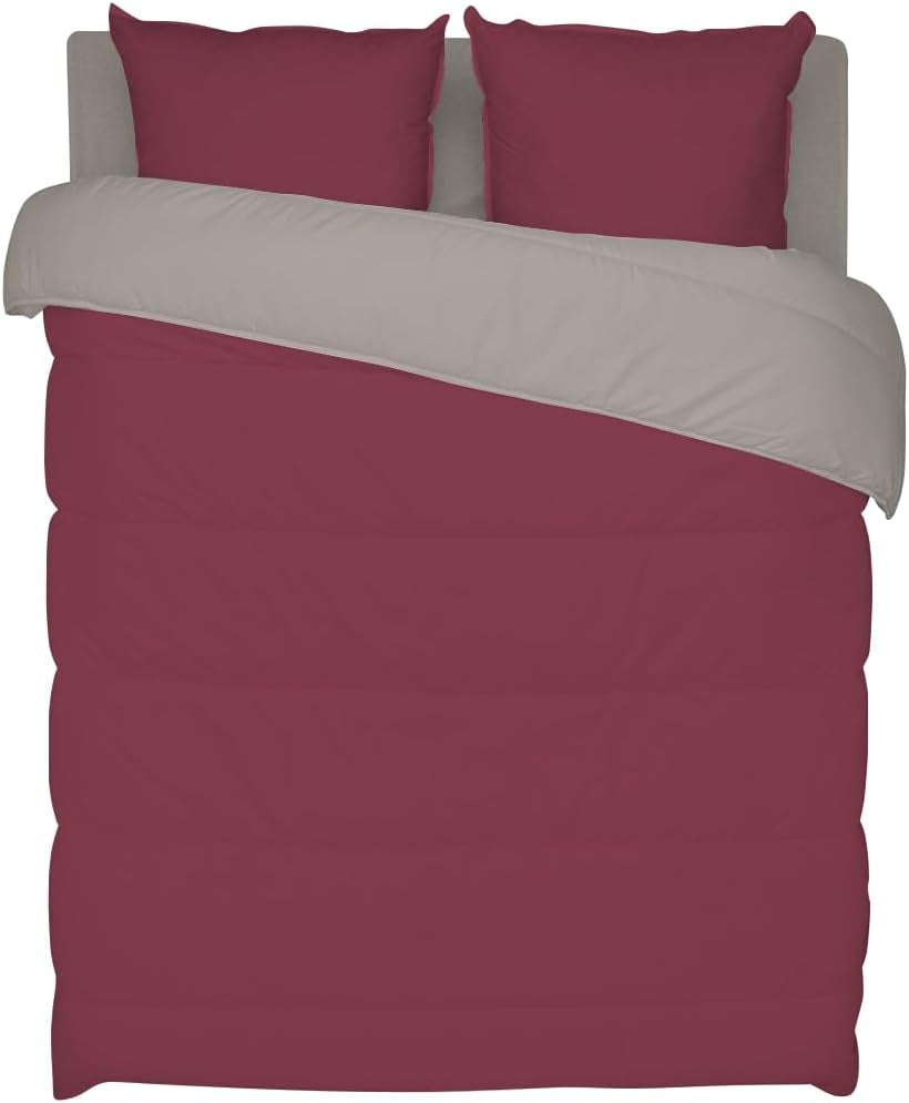 Bleu Câlin zweifarbige Wendedecke für 2 Personen, Mikrofaser, Burgunderrot/Pfeffer, 220 x 240 cm Steppdecken und Steppdecken Naty Shop