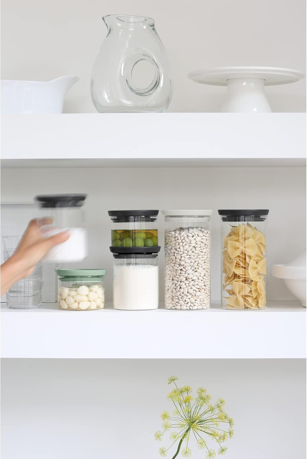Brabantia – Stapelbarer Glasbehälter mit Deckel – 3er-Set – Lebensmittelaufbewahrung – hält Lebensmittel länger frisch – Silikondichtung – spülmaschinenfest – Dunkelgrau/Hellgrau/Jadegrün – 0,3 l/0,6 l/1,1 l Lebensmittelaufbewahrungsboxen Naty Shop