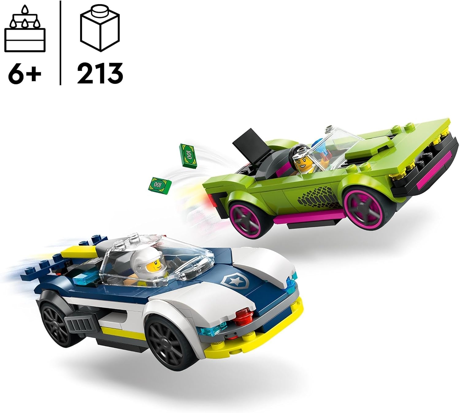 LEGO City Verfolgungsjagd mit Polizeiauto und Muscle-Car, Spielzeugeisenbahn mit 2 Rennwagen, Polizeigeschenk für Kinder, Jungen und Mädchen ab 6 Jahren, Set mit Polizist und Minifiguren Ganovin 60415 Bausets Besuchen Sie den LEGO-Store