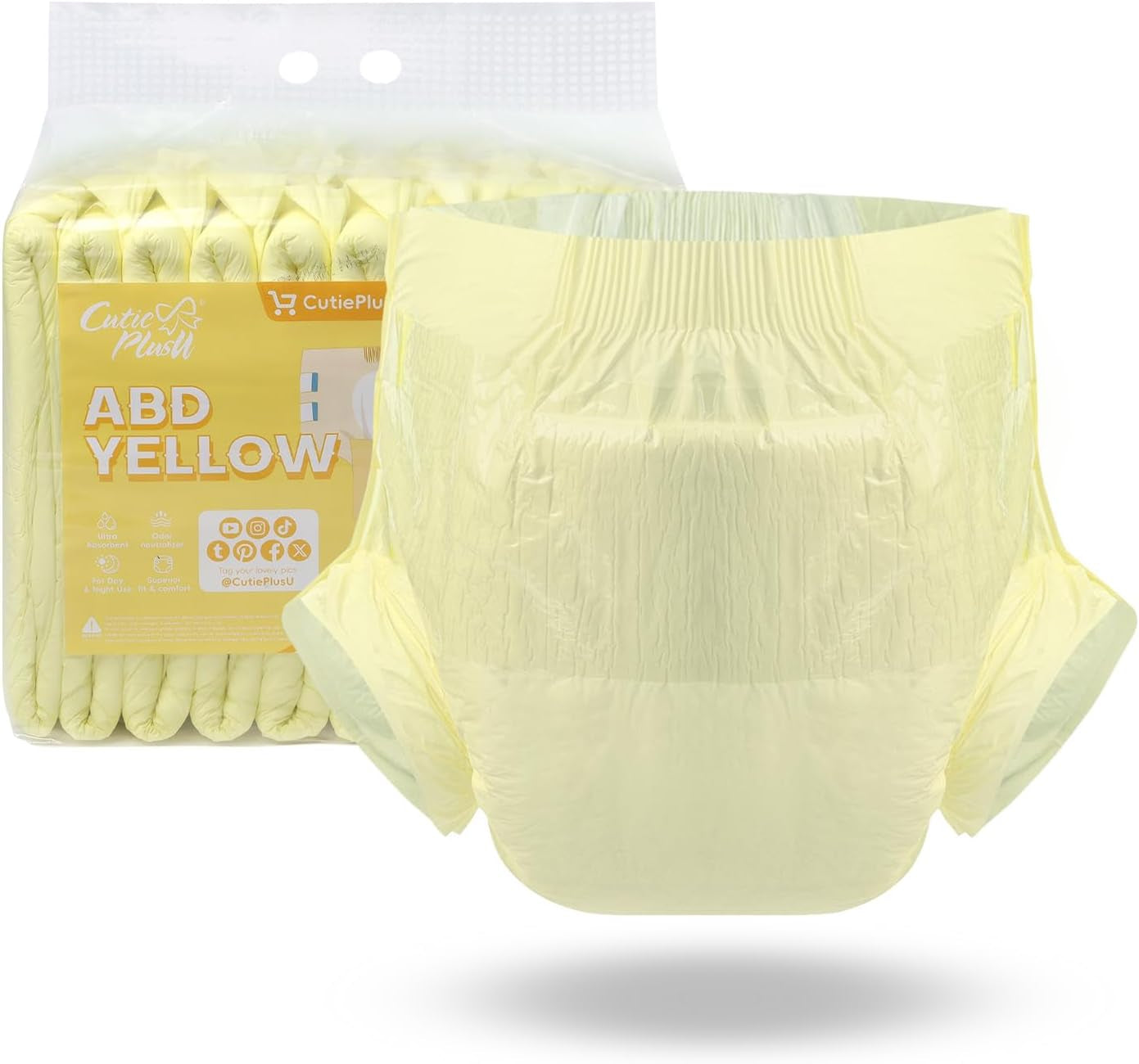 CutiePlusU Windeln für Erwachsene, 10er-Pack Einweg-Inkontinenzhöschen mit Schlaufen für Damen und Herren, maximale Saugfähigkeit über Nacht – Gelb (mittlere Größe 71–96 cm)