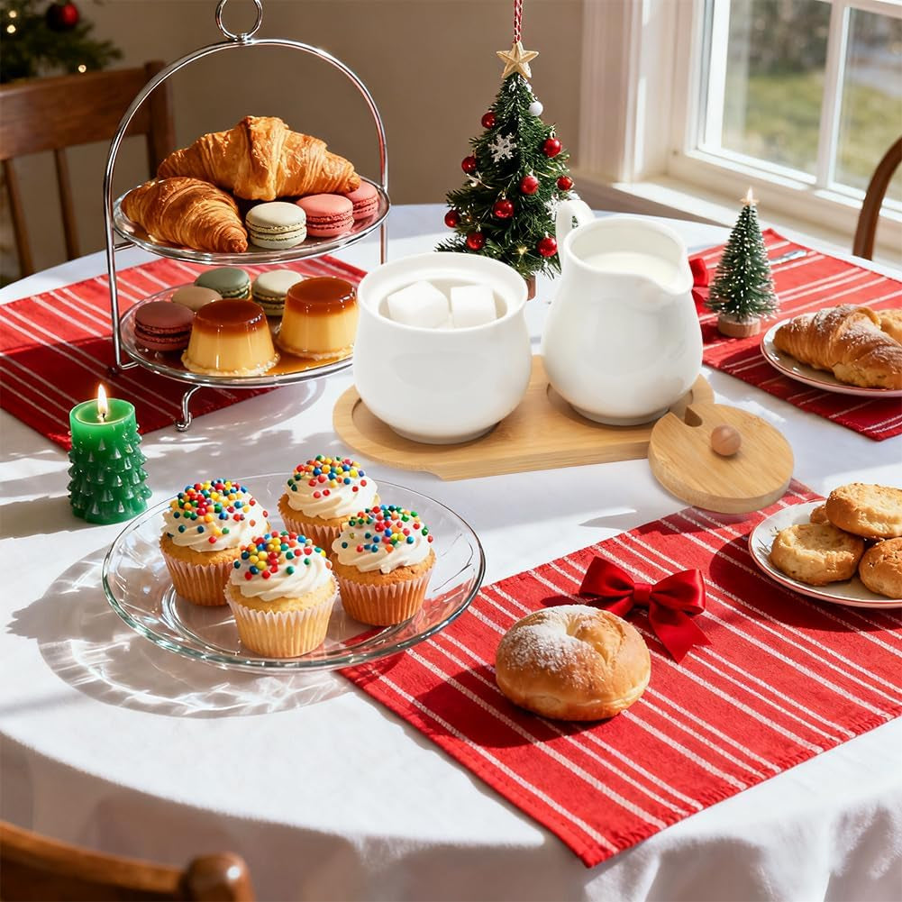 Milch- und Zuckerset mit Deckel und Löffel, 5-teiliges Keramik-Milchkännchen und Zuckerbehälter mit Holztablett, Milch- und Zuckerbehälter für Küche, Kaffee, Mikrowelle und Geschirrspüler (weiß)