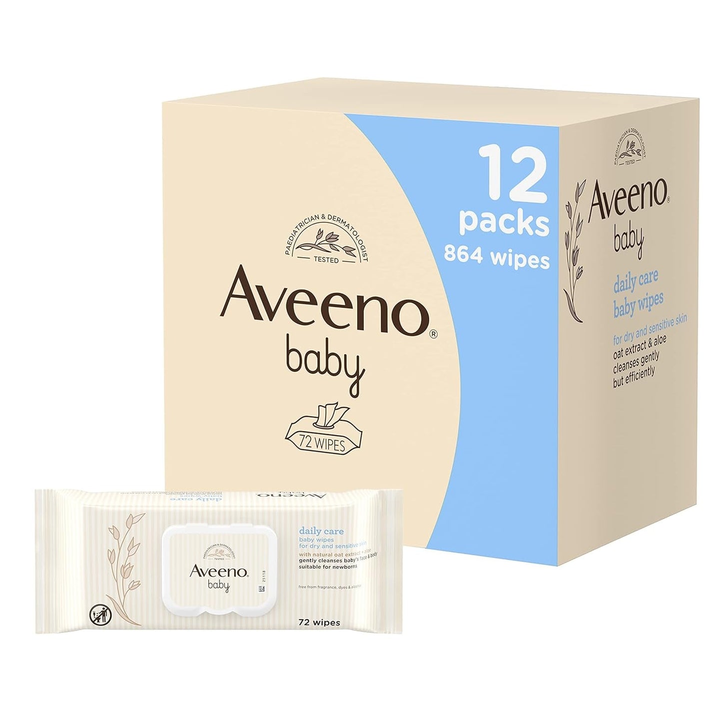 Daily Care Feuchttücher, reinigt sanft und effektiv empfindliche Haut, Baby Essentials, weiß, 12 Stück (insgesamt 864 Tücher)