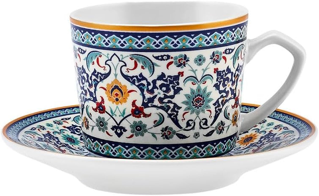 KARACA Beylerbeyi – 12-teiliges türkisches Kaffeetassen-Set, Espressotassen-Set aus Porzellan, 6 Stück mit Untertassen, 80 ml Espressotassen-Set, traditionelles Design – Blau