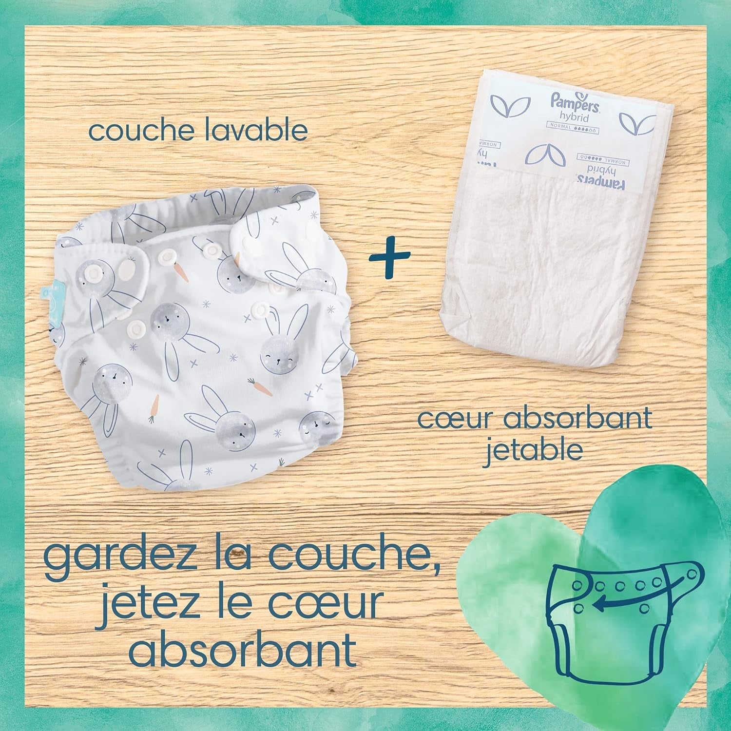 Pampers – Harmony Hybrid Starter Pack, 3 waschbare Windeln + 25 Einweg-Oberschichten – 1 Packung