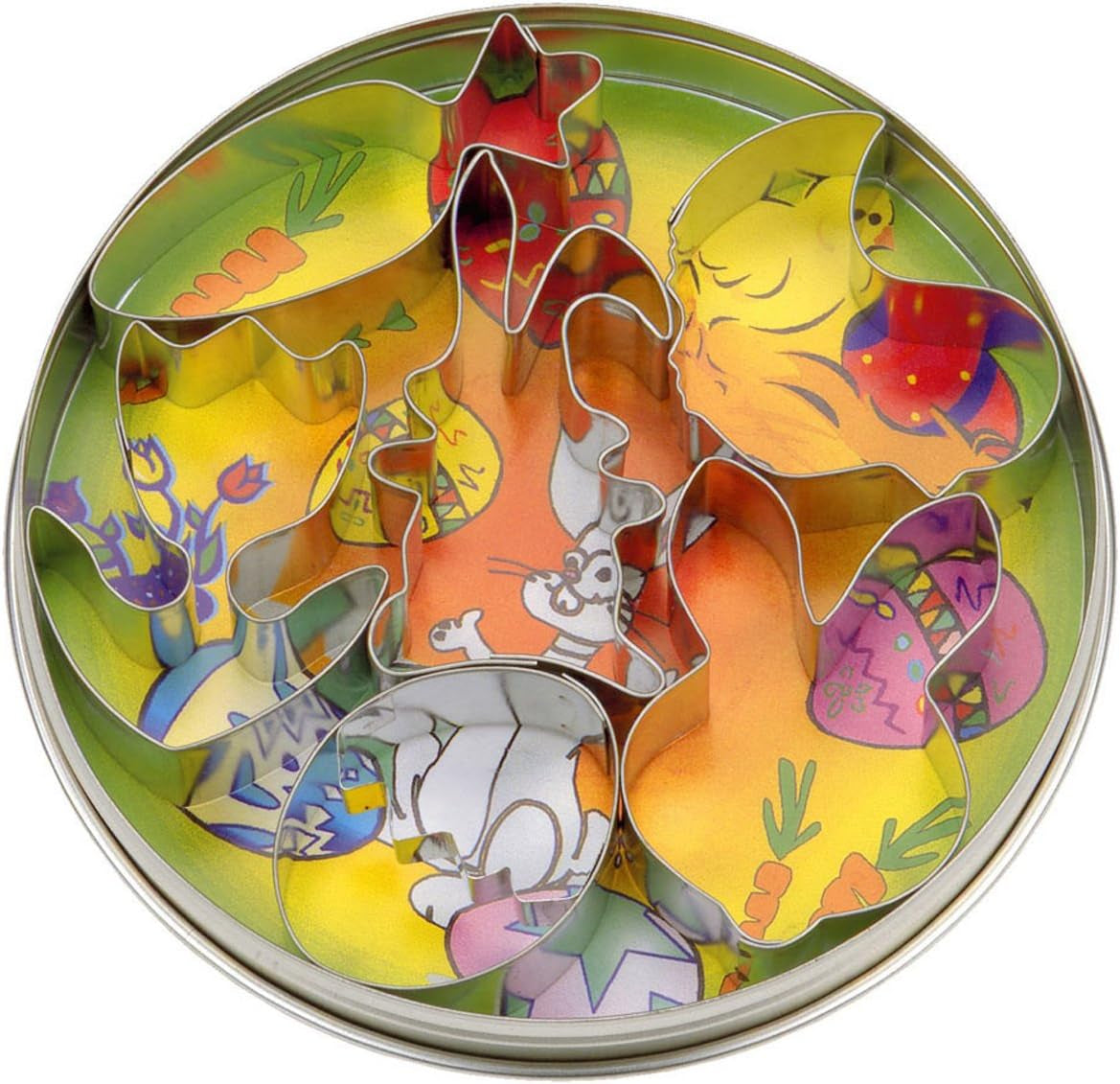 Städter 023611 Plätzchen-Ausstecher Ostern (Hase mit Schlappohr, Möhre, Hasengesicht, Ei, Küken und Blume), 6-teilig, Weißblech