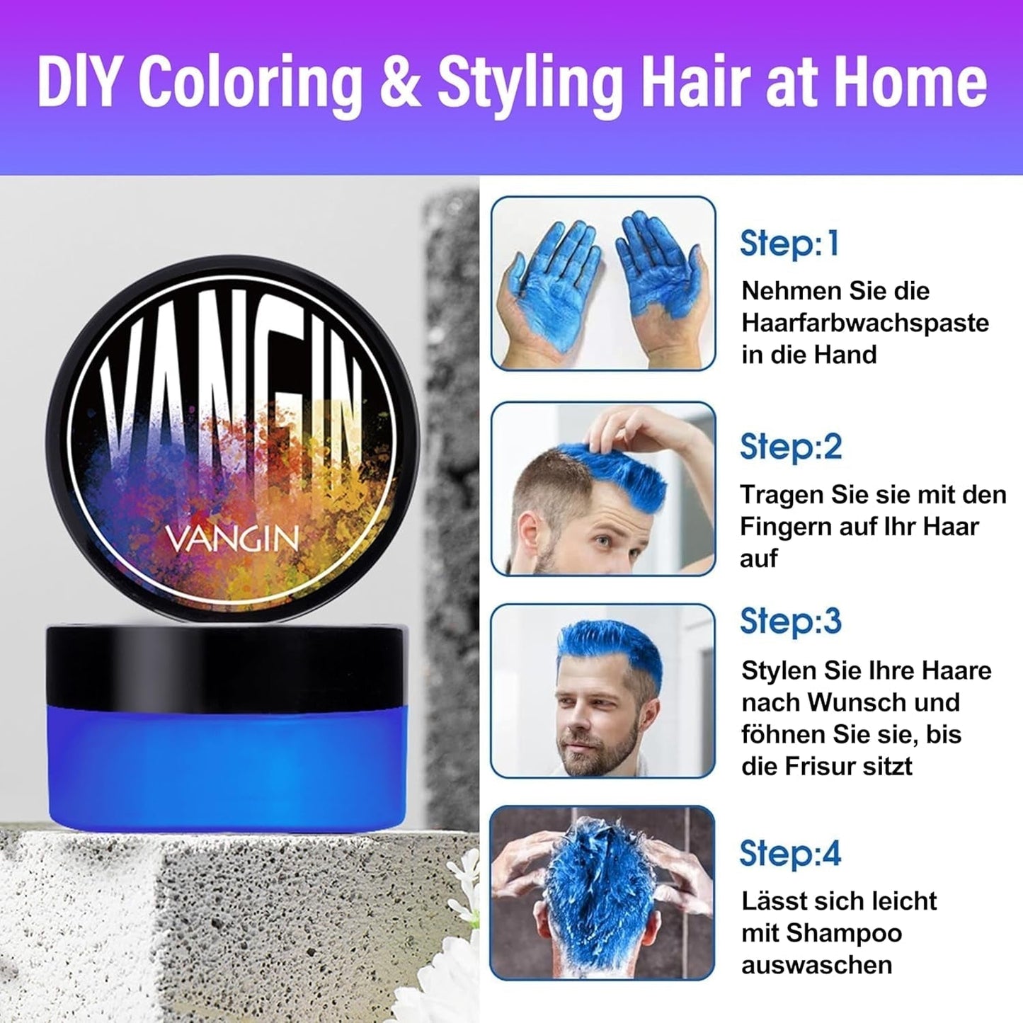 Grüne temporäre Haarfarbe, Styling-Haarfarbe für Männer und Frauen, natürliche Haarpomade, Haarfärbewachs für Party, Cosplay & Halloween, Weihnachten, cremefarbene temporäre Haarfarbe (100 g, grün) Naty Shop Haarfarbe