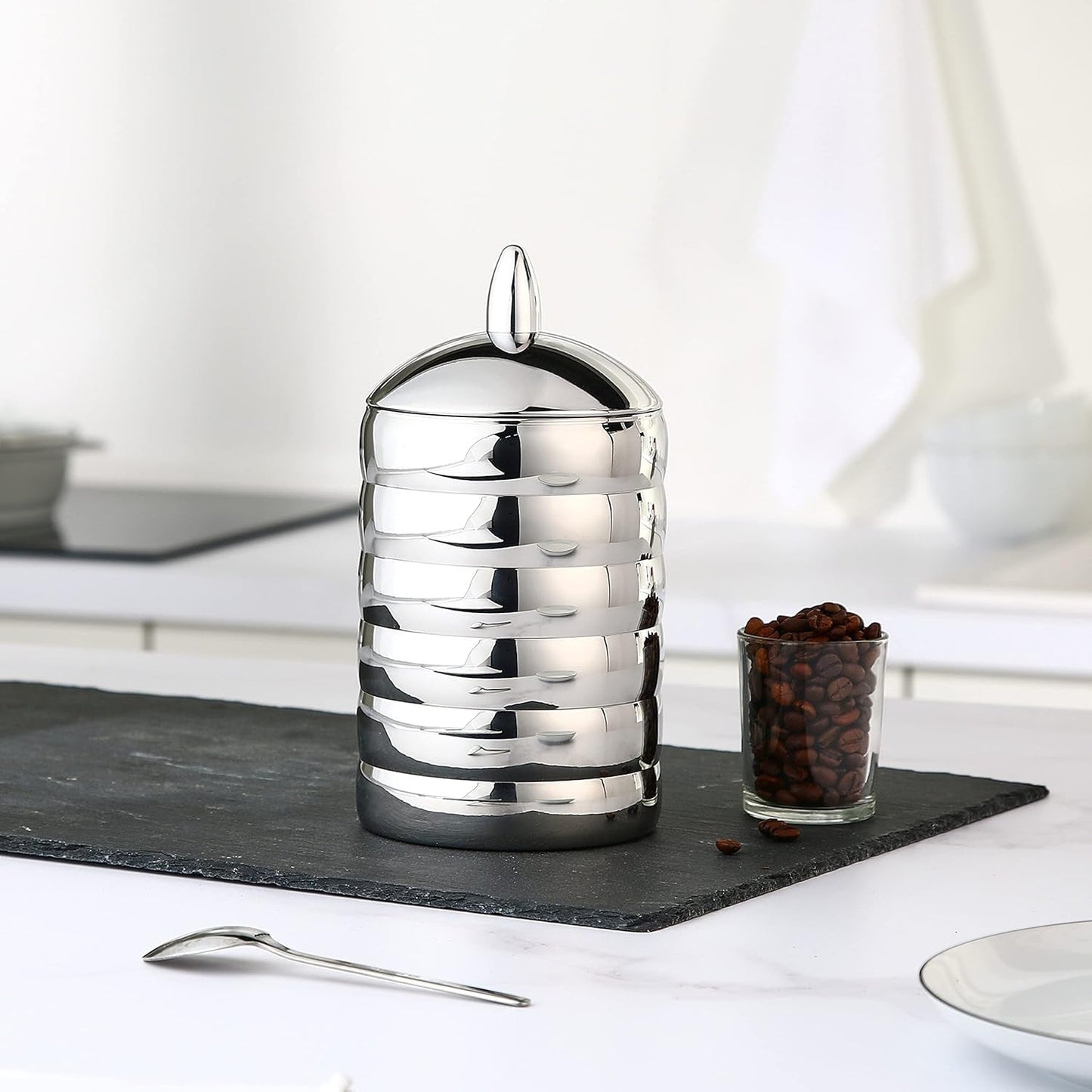 Alessi Kalistò 2 CB02 – Küchendose aus Edelstahl 18/10 mit Aluminiumknopf, 114 cl, silber Aufbewahrungsboxen für Lebensmittel Naty Shop