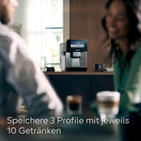 Automatische Espressomaschine Siemens EQ900, großer TFT-Farbbildschirm, 2 Bohnenbehälter, 36 Heiß- und Kaltgetränke, kalter Kaffee, superleise, Zwei-Tassen-Funktion, App-Steuerung, Edelstahl, TQ907D03