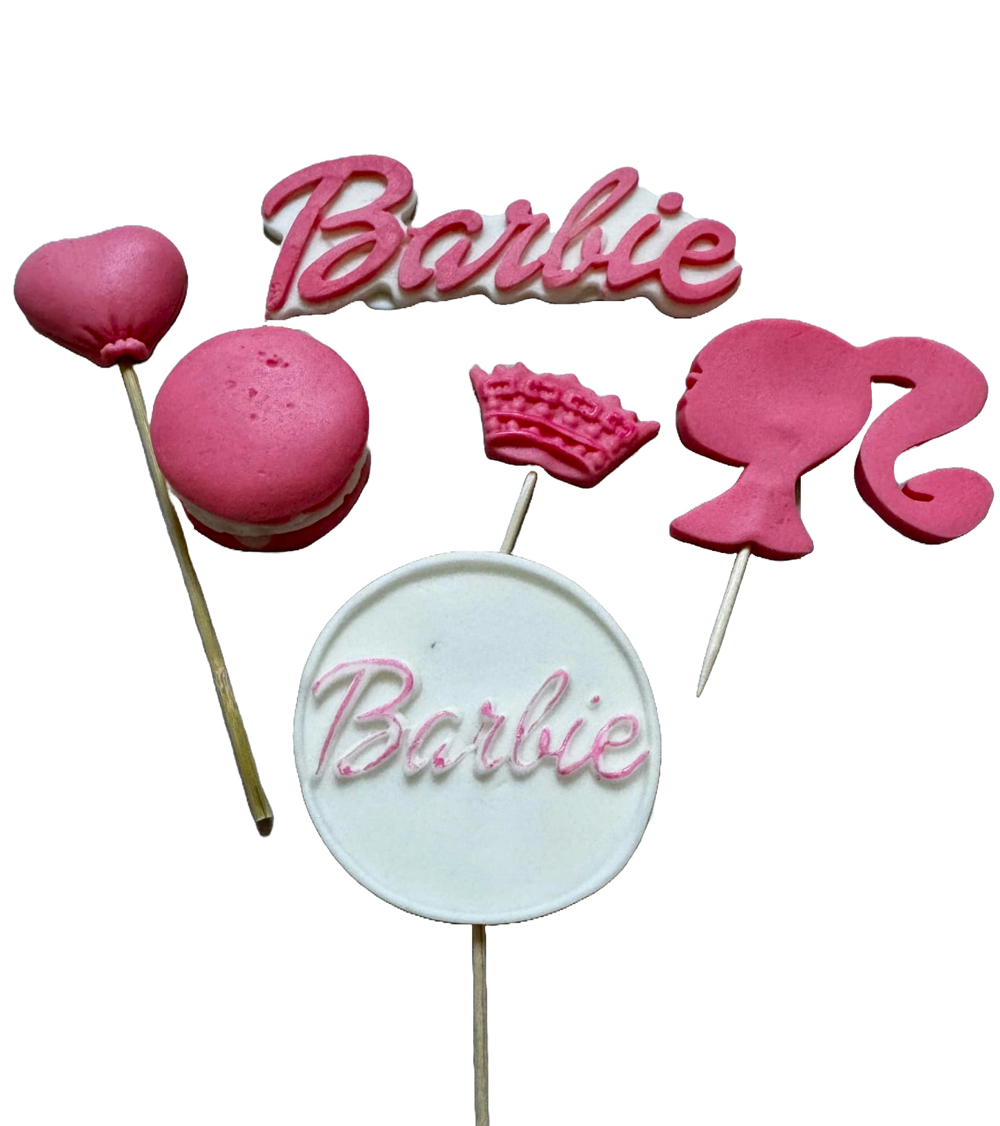 Set mit 6 essbaren Zuckerdekorationen, Barbie-Zuckerpastendekorationen Naty Shop