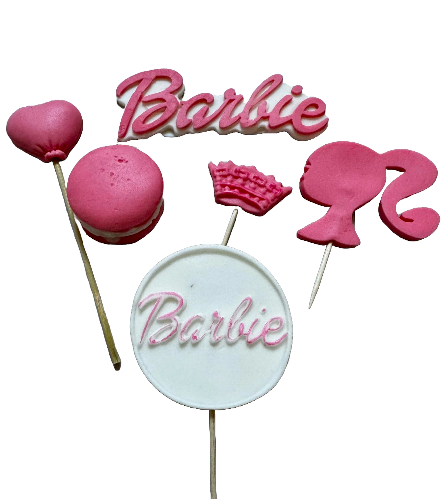 Set mit 6 essbaren Zuckerdekorationen, Barbie-Zuckerpastendekorationen Naty Shop