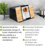 WENKO Brotkorb Kubo mit Bambusbrett, vielseitige Brotaufbewahrung mit Deckel und integriertem Bambus-Schneidebrett, Frischhaltebox, langlebige Brotaufbewahrung, 35 x 20,5 x 26 cm, Schwarz/Natur, Frischhalteboxen Naty Shop