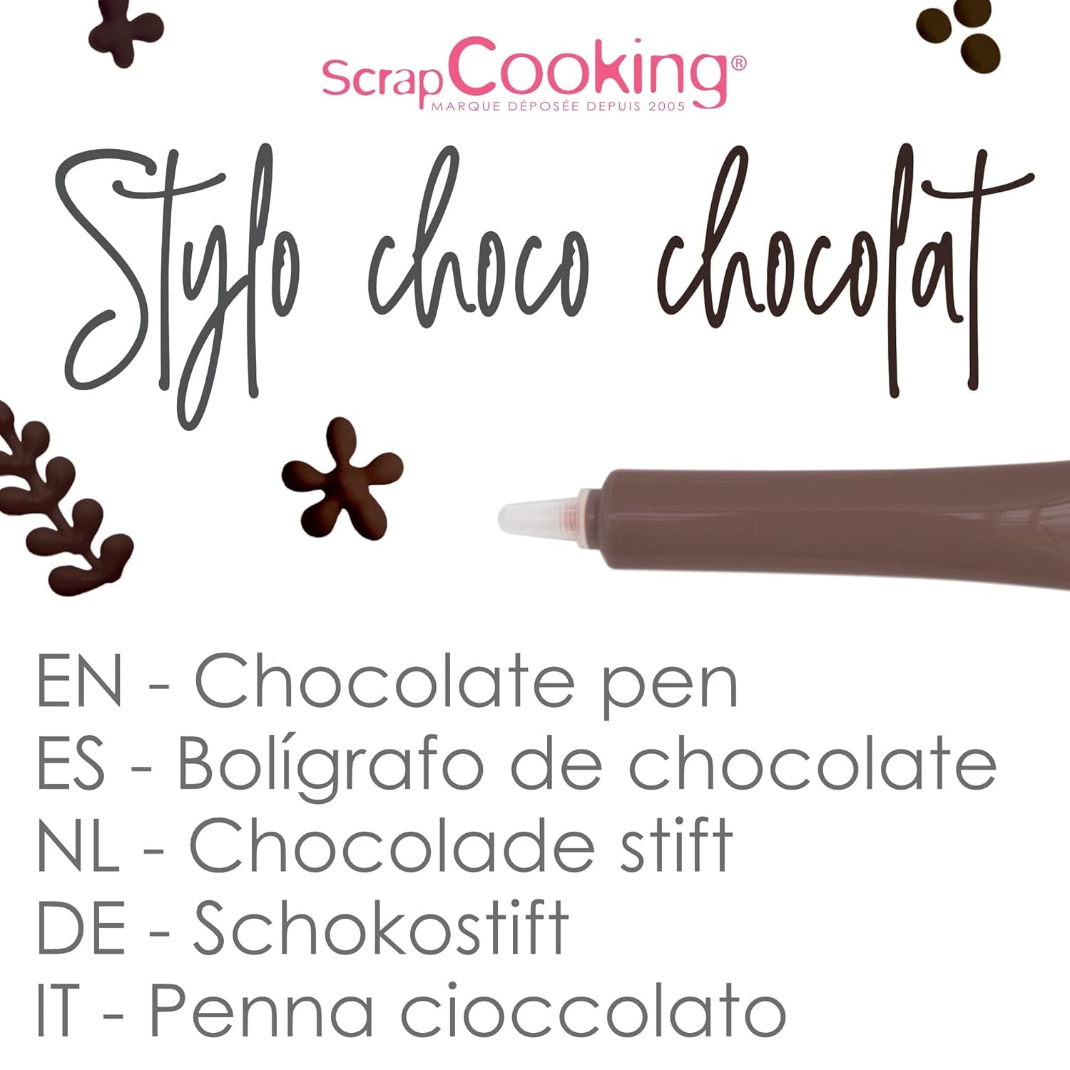 Scrapcooking – Brauner Schokoladenstift – Schokoladen-Schreibzucker 25 g – Essbarer dekorativer Zuckerstift – Schreiben und Zeichnen – Beschriften von Fondant, Zuckerguss, Kuchen – 6801