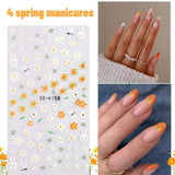 Nagelsticker-Set für einzigartiges Nageldesign, 4 Blatt Frühlingsthemen Nail Art Zubehör, perfekt für 3D-Gel-Nägel und UV-Gel-Streifen