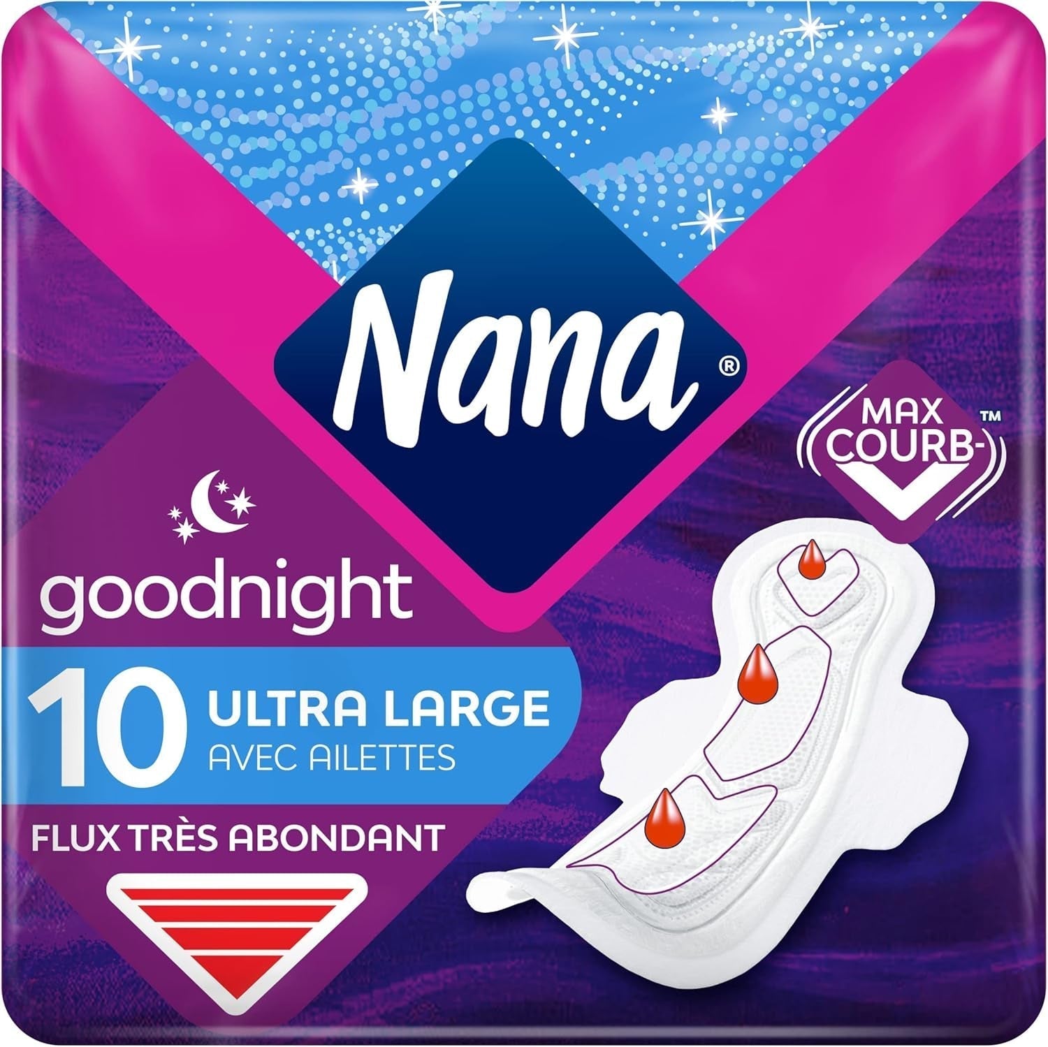 Ultra Goodnight Damenbinden mit Flügeln – Flux Very Abondants – 10 Tücher in einzelnen Beuteln