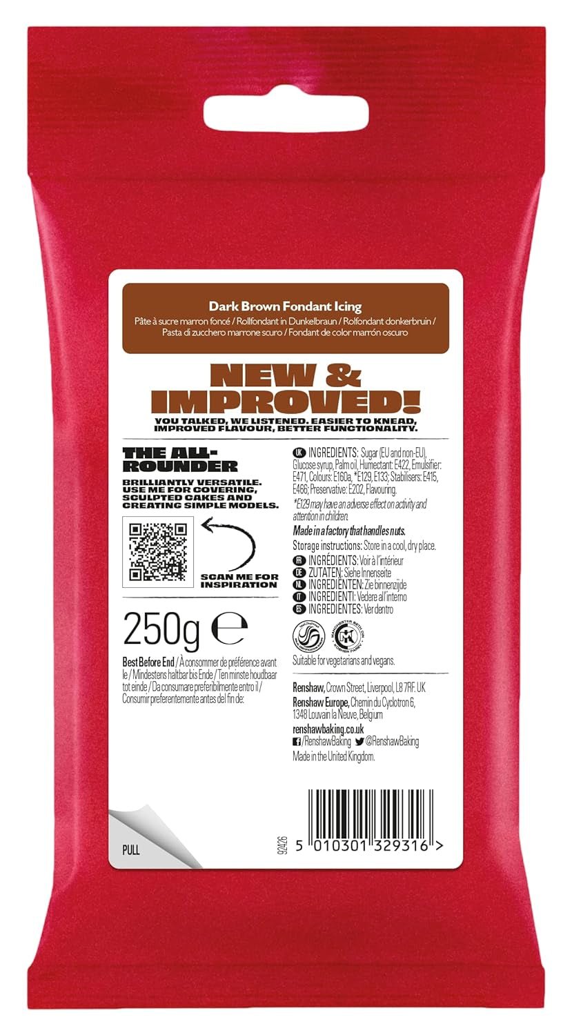 Dunkelbrauner Fondant 250 g – Fertig zum Aufstreichen, perfekt zum Zuckerguss und Dekorieren von Kuchen, Cupcakes und Keksen – dunkelbraun – 250 g Zuckerpaste Naty Shop