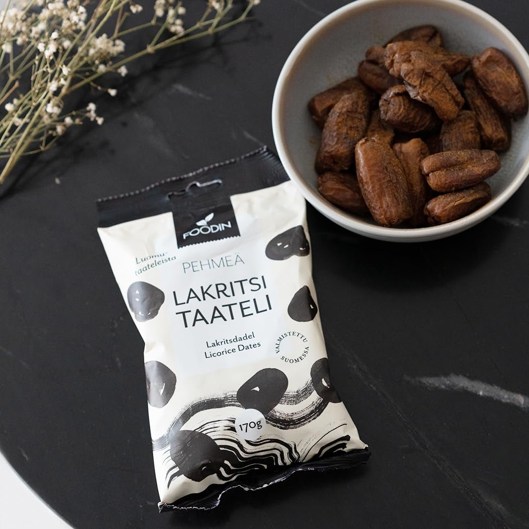 Foodin-Daten Vegane, glutenfreie, weiche, süße und gesunde Leckereien. Getrocknete Früchte mit Lakritzpulver zum Naschen, Backen und mehr – hergestellt in Vaajakoski (3 x 170 g). Dehydrierte Produkte Naty Shop