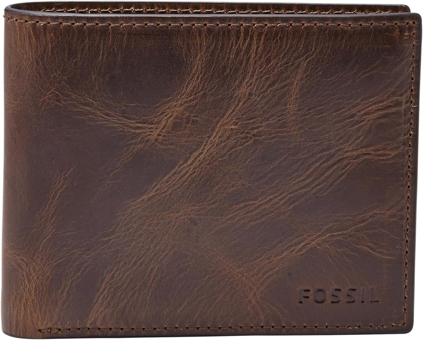Fossil RFID Herren-Flip-Top-Geldbörse, Reisezubehör, faltbare Geldbörse, Naty Shop Herren-Geldbörse, Dunkelbraun, Einheitsgröße