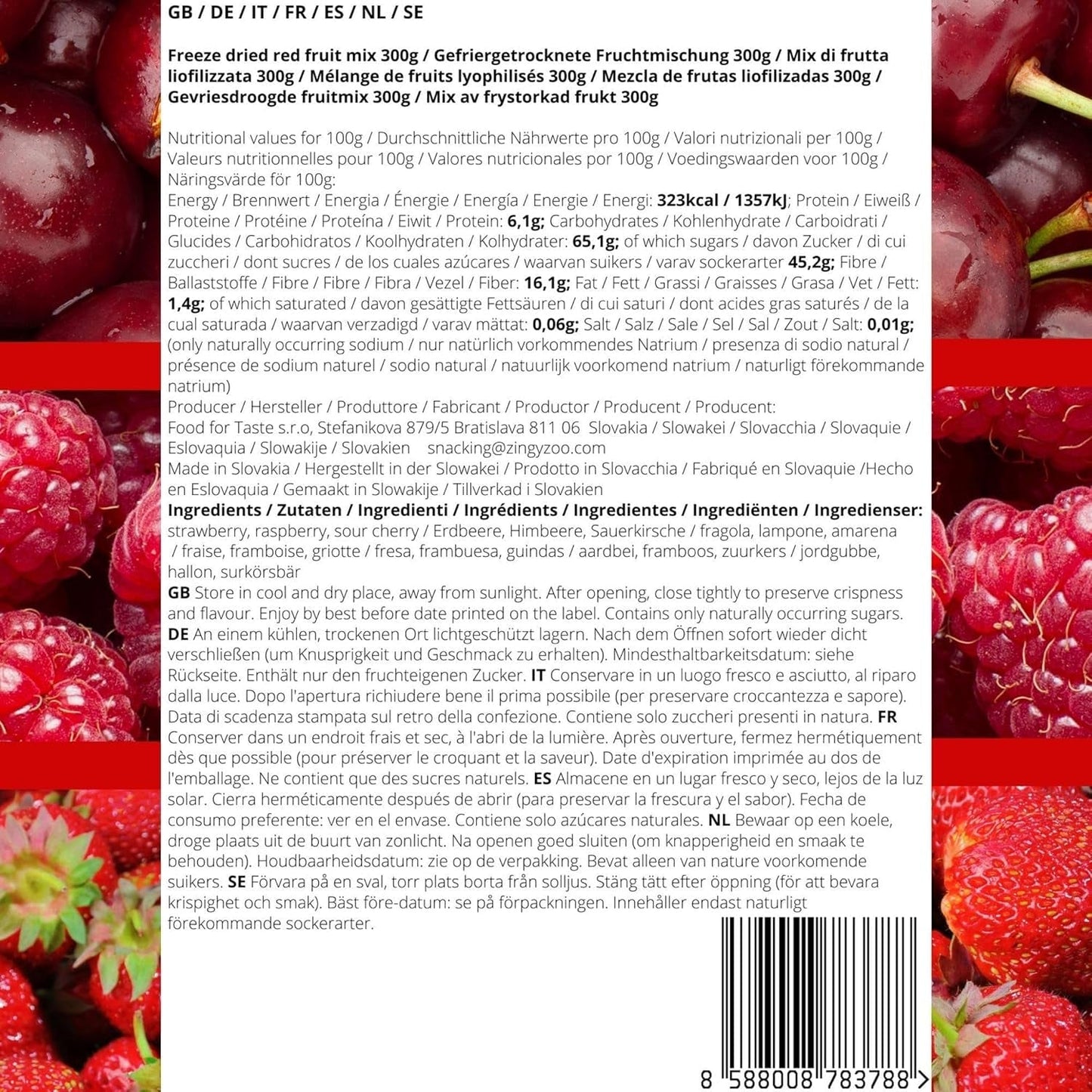 Gefriergetrocknete Früchte Rote Fruchtmischung | XL 300g gefriergetrocknete Erdbeeren Himbeeren Sauerkirschen Trockenfruchtmischung | Gefriergetrocknete Früchte Erdbeere Himbeere Sauerkirsche | ZingyZoo Dehydrierte Produkte Naty Shop