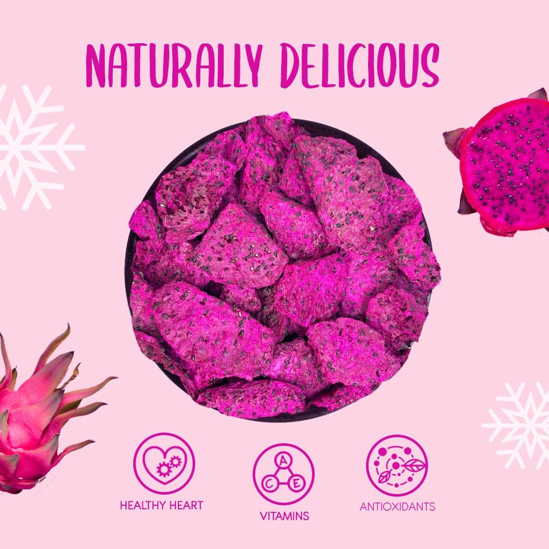 Gefriergetrocknete Drachenfrucht 50g - Gefriergetrocknete Drachenfrucht - Gefriergetrocknete Trockenfrüchte - Geschnittene getrocknete Drachenfrucht zum Backen, Dekorieren, Snacks, Müsli, Desserts Dehydrierte Produkte Mein Shop