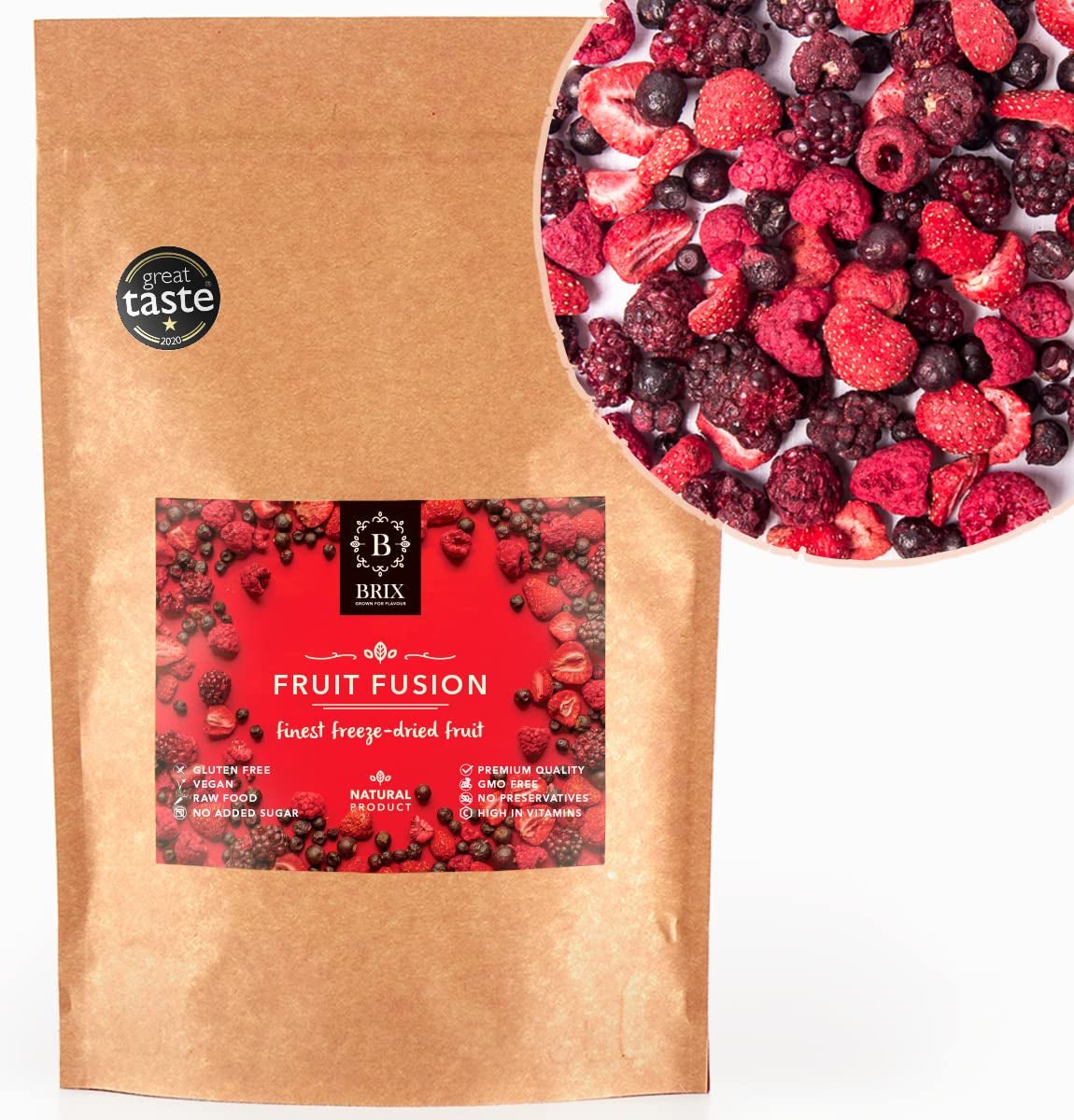 Gefriergetrocknete Früchte BRIX | Natürliche Mischung aus Trockenfrüchten 80 g | Great Taste Award für Trockenfrüchte | GVO-frei, glutenfrei, vegan, ohne Vitamine Naty Shop Dehydrierte Produkte Standardtitel