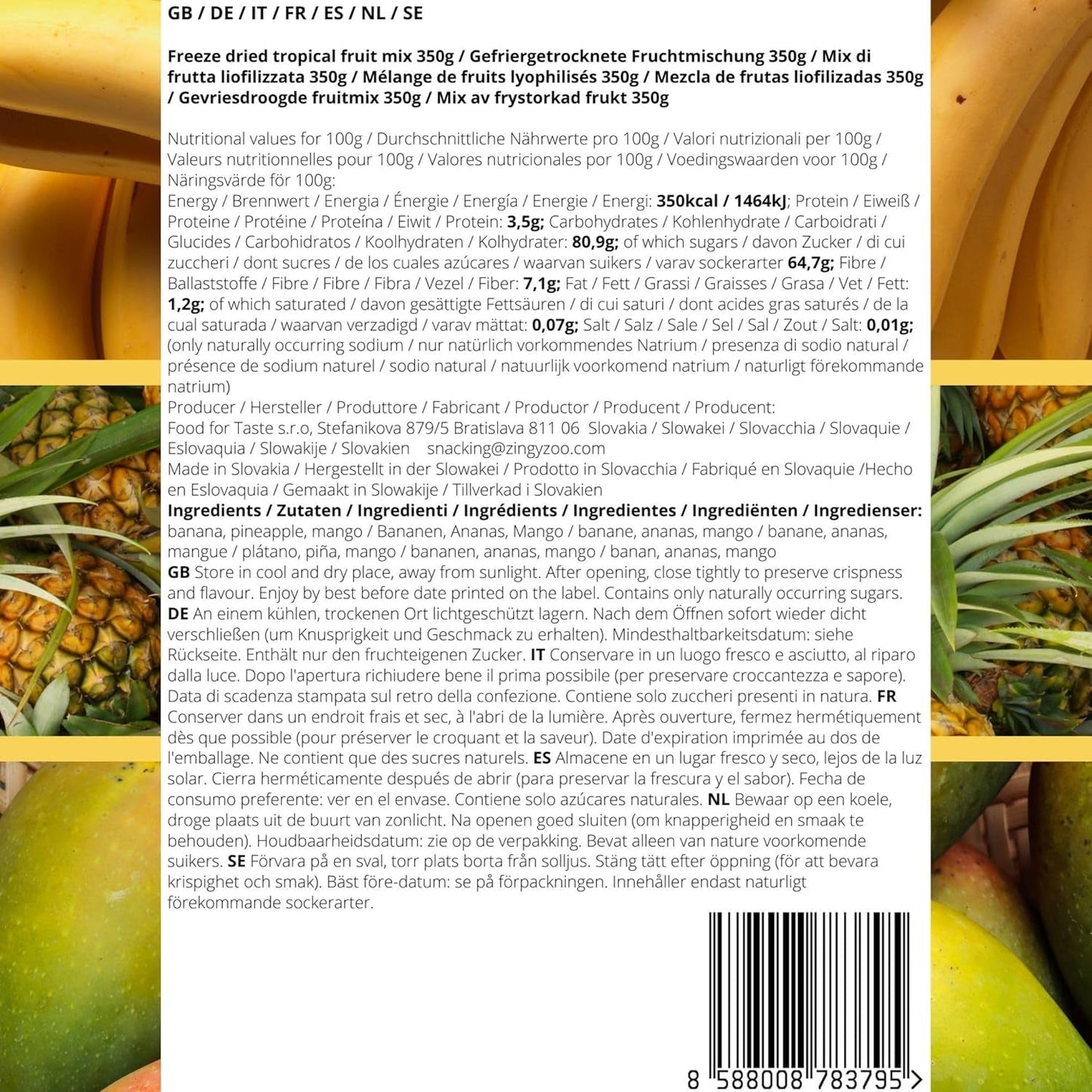 Gefriergetrocknete Früchte Mischung aus tropischen Früchten | XL 350g Gefriergetrocknete Ananas-Mango-Bananen-Mischung aus gefriergetrockneten Früchten | Gefriergetrocknete Früchte Ananas Banane Mango Trockenfruchtmischung | ZingyZoo Dehydrierte Produkte Naty Shop
