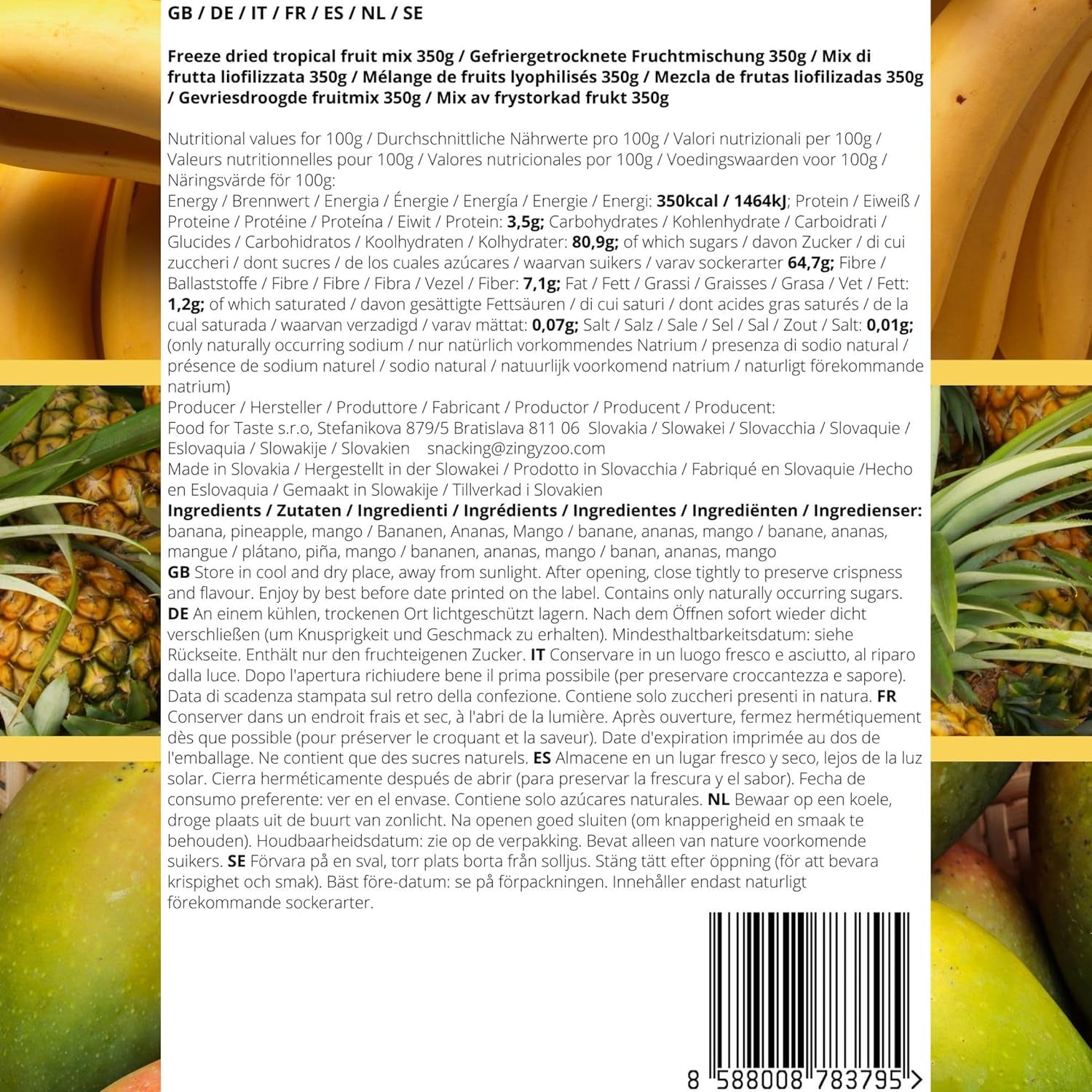 Gefriergetrocknete Früchte Mischung aus tropischen Früchten | XL 350g Gefriergetrocknete Ananas-Mango-Bananen-Mischung aus gefriergetrockneten Früchten | Gefriergetrocknete Früchte Ananas Banane Mango Trockenfruchtmischung | ZingyZoo Dehydrierte Produkte Naty Shop