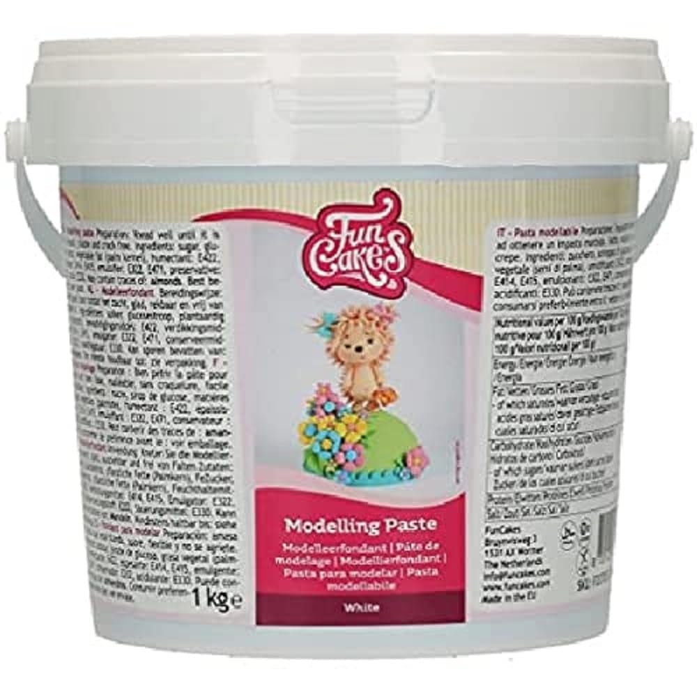 FunCakes Modellierpaste Weiß: Perfekt zum Modellieren von Figuren, Tortenböden und Rüschen. Stark, glatt und geschmeidig. Halal, koscher und glutenfrei. 1 kg. Naty Shop Zuckerpaste 1000 Gramm