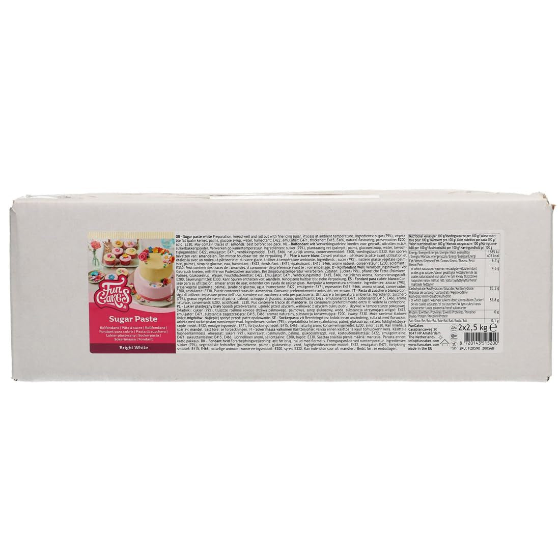 FunCakes Rollfondant Bright White: Einfach zu verwenden, glatt, flexibel, weich und biegsam, perfekt zum Dekorieren von Kuchen, Halal, koscher und glutenfrei. 5 kg (2 Ã- 2,5 kg) Naty Shop Default Title Zuckerpaste
