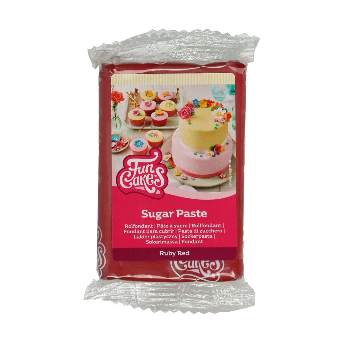 FunCakes rubinrote Fondantrolle: einfach zu verwenden, glatt, flexibel, weich und biegsam, perfekt zum Dekorieren von Kuchen, halal, koscher und glutenfrei, 250 g Zuckerpaste Naty Shop Standardtitel