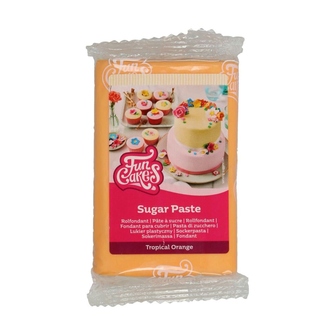 FunCakes Tropical Orange laminierter Fondant: Einfach zu verwenden, glatt, flexibel, weich und biegsam, perfekt zum Dekorieren von Kuchen, Halal-, koscher- und glutenfrei, 250 g Naty Shop Standardtitel-Zuckerpaste