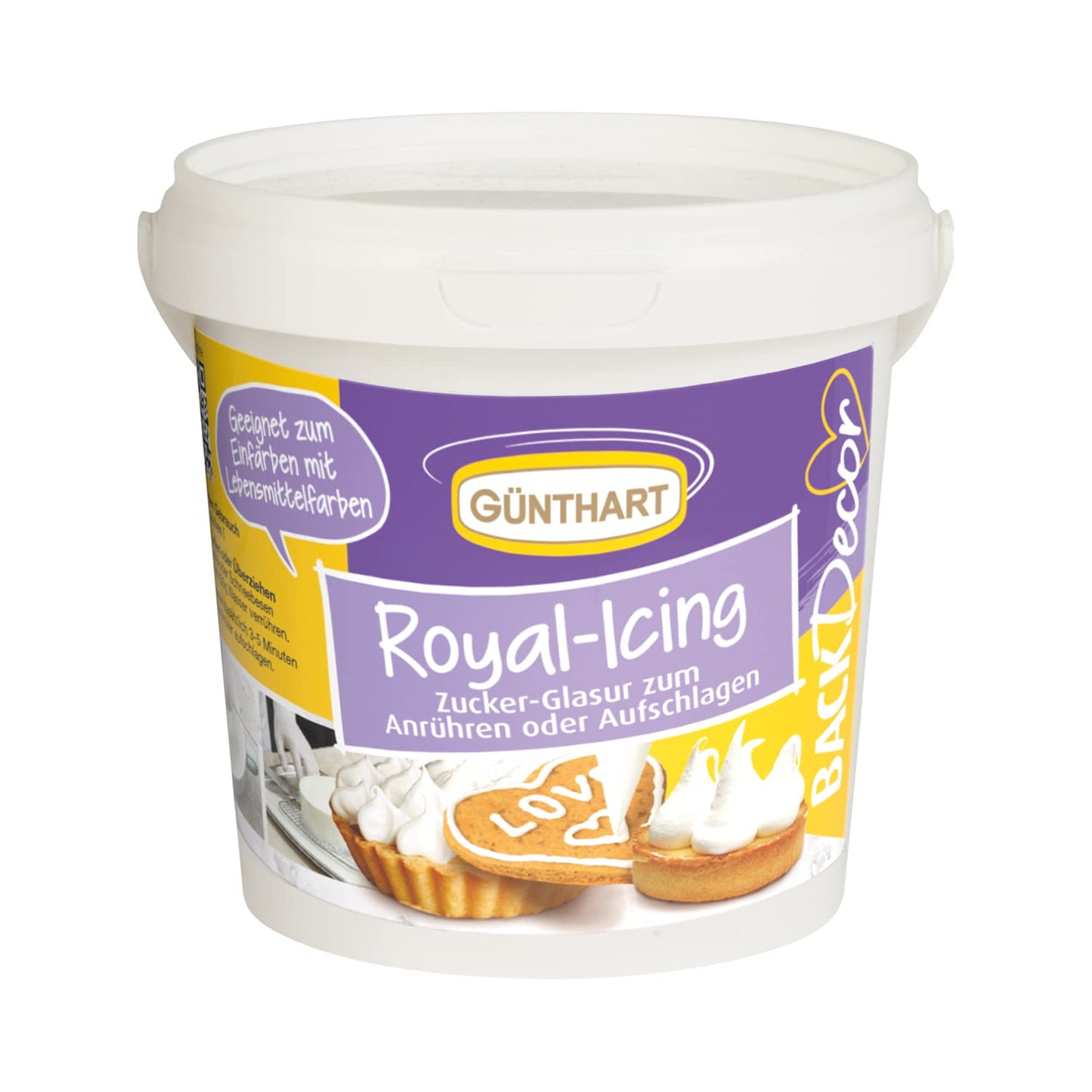 Günthart BackDecor Royal Icing Eimer mit 300g Pulver zum Dekorieren von Gebäck oder als Überzug, 1 Packung (300g) Zuckerpaste Naty Shop